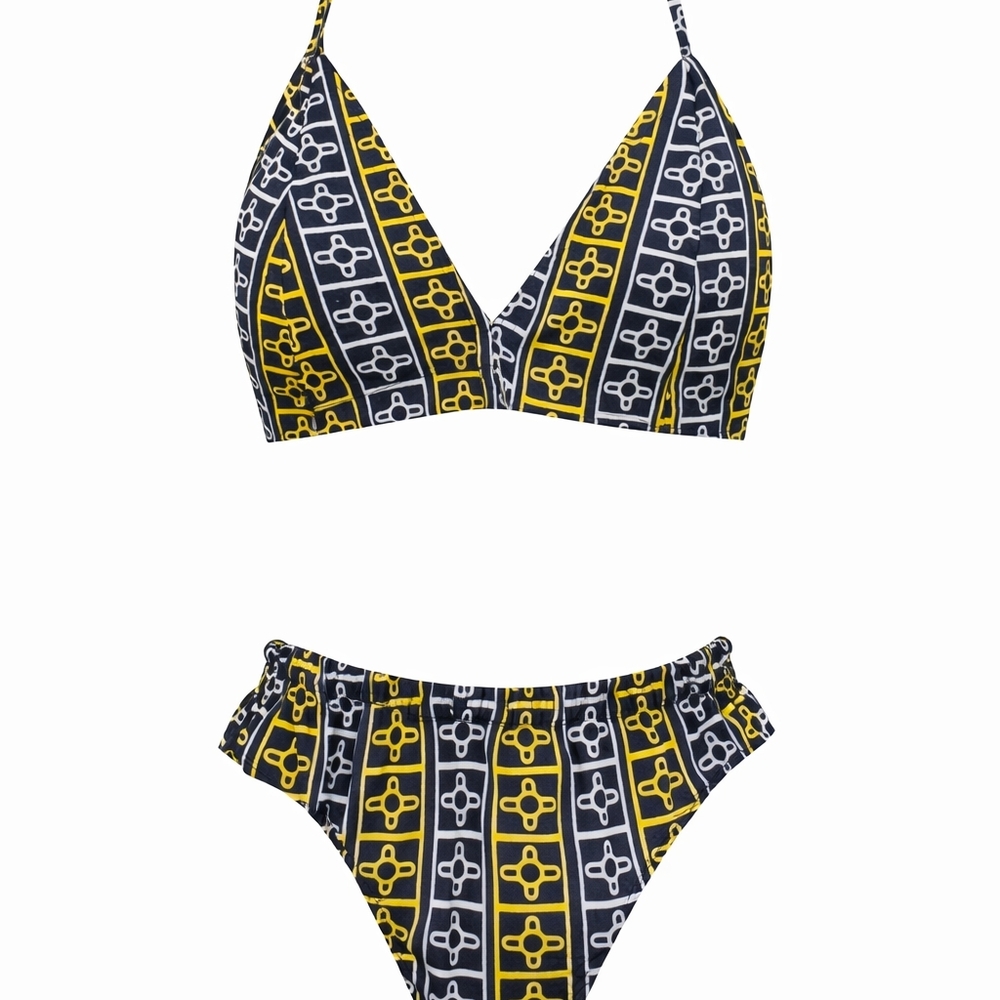 Geometric Black and Yellow Bikini Set